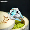 3Pcs/Set Elegant Fashion Silver Color Inlaid Green Stone Ring for Women Valentine'S Day Promise Ring Girlfriend Birthday