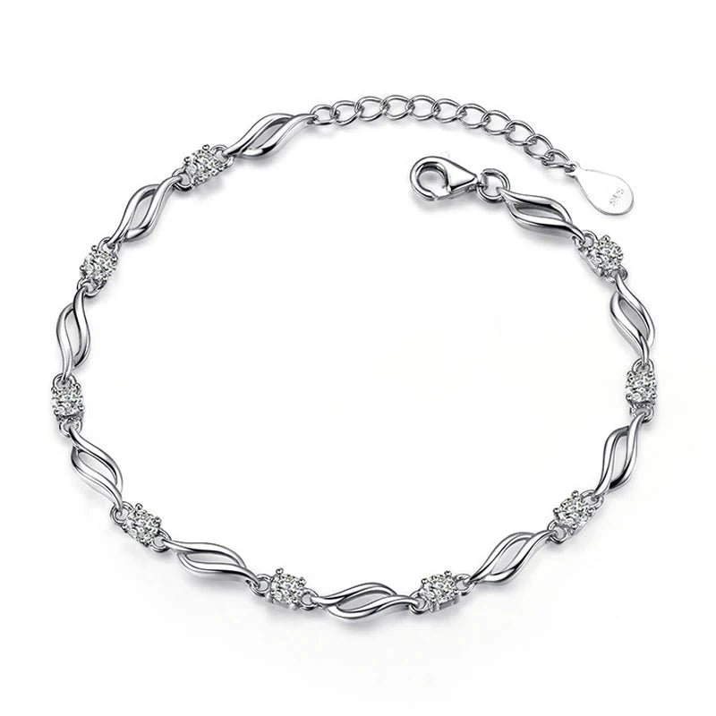 Sterling Silver Crystal Chain Bracelet