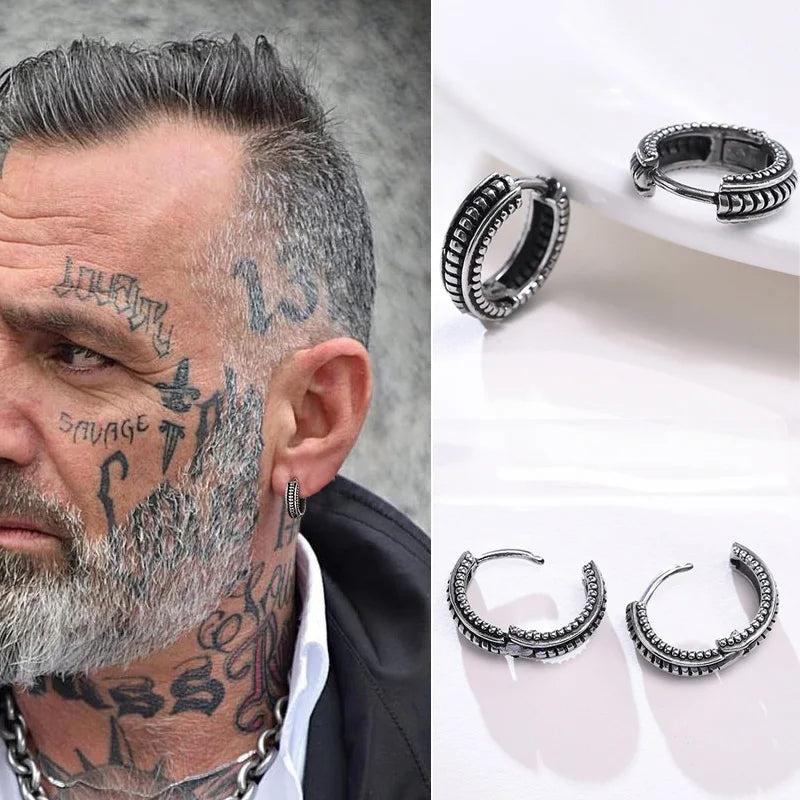 Men Round Huggie Hoop Earrings