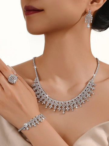 Platinum plated bridal wedding set