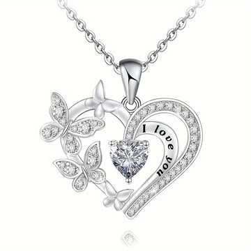 Heart Butterfly Rhinestone Necklace