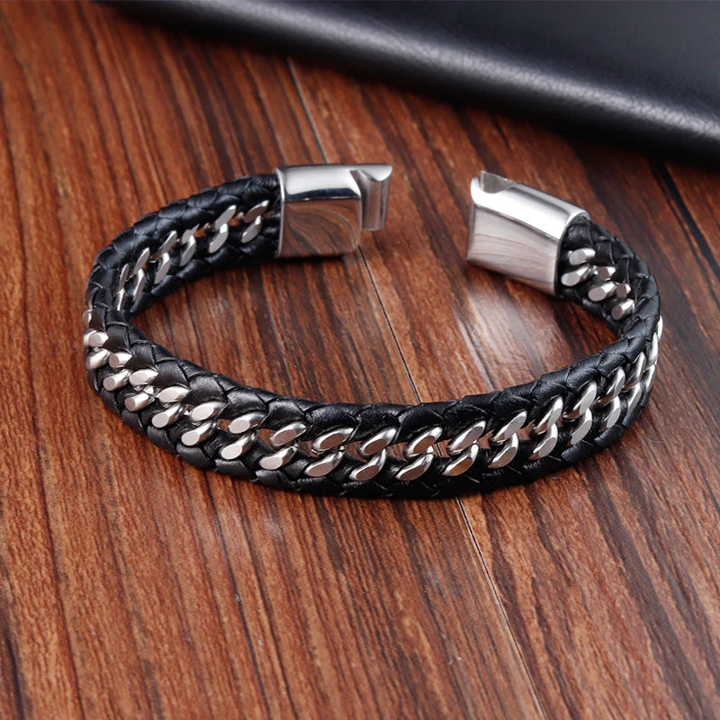 Men Braided Rope Leather Bracelet