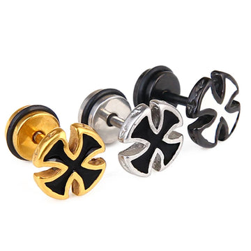 Men Iron Cross Stud Earrings