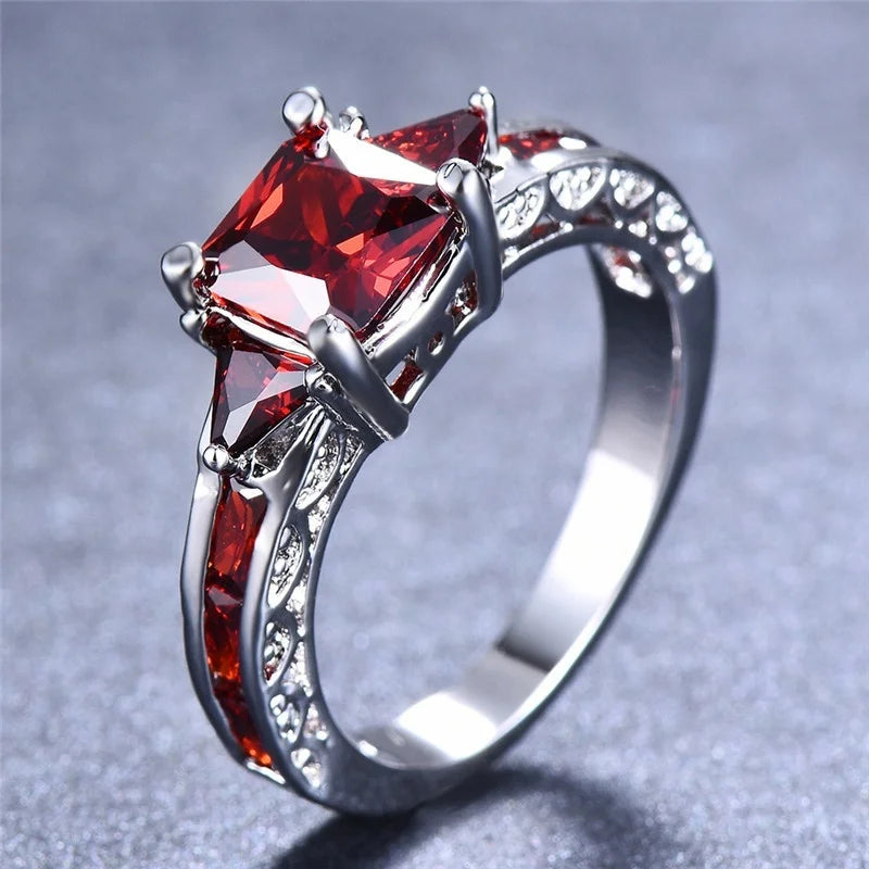 Square Cut Red Stone Rings