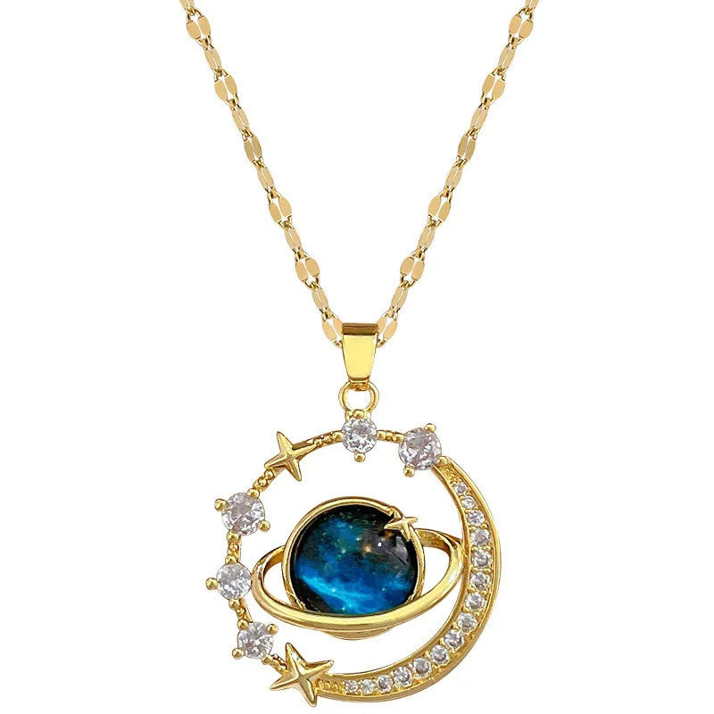 Zircon Planet Moon Pendant Necklace