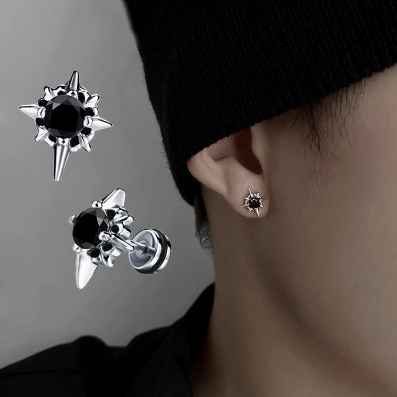 Black Zircon Star Stud Earrings