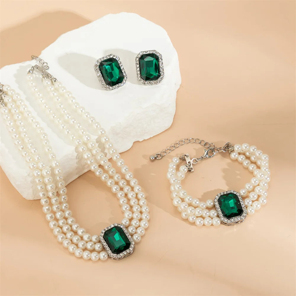 Simulated Pearl Chokers Jewelry Set