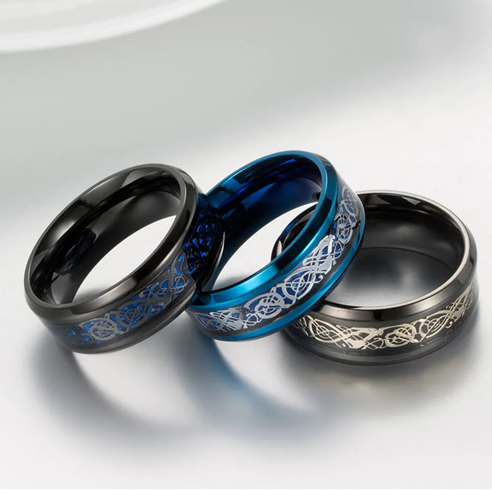 Punk Viking Dragon Wedding Ring Set