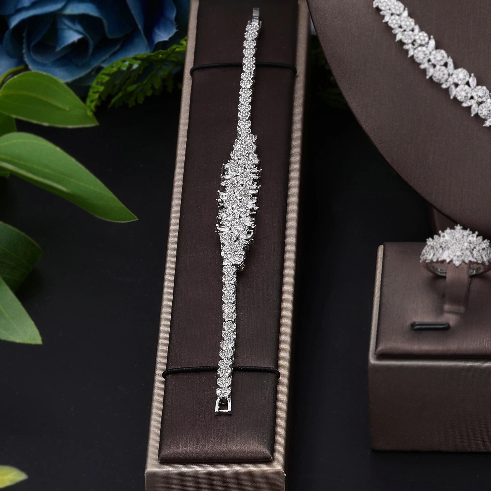 luxury CZ crystal wedding necklace set