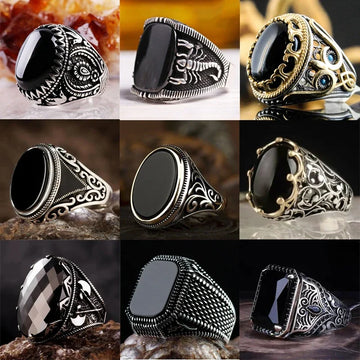 Men Geometric Oval Vintage Ring