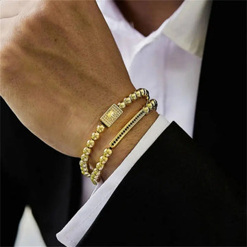 Men Classic Crown Steel Bracelet Set