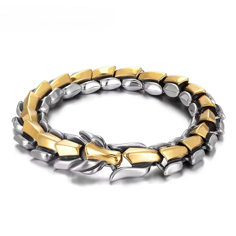 Fashion Hip Hop Silver & Gold Dragon Bracelet | Bold Statement Piece